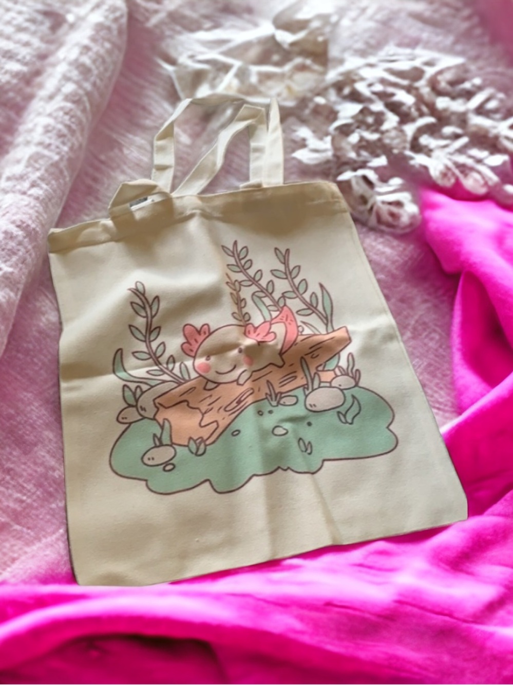 Axolotl Print Canvas Tote Bag